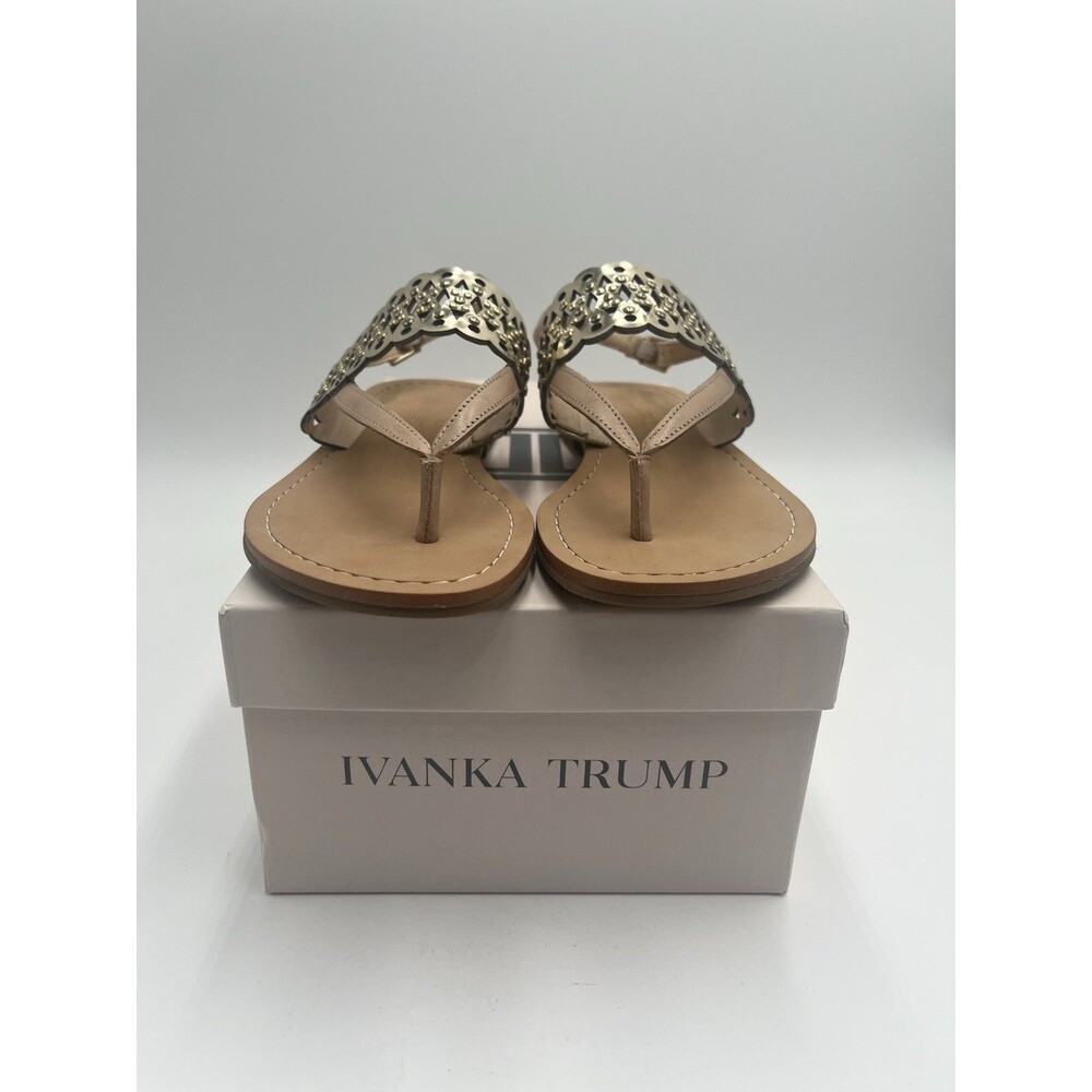Ivanka Trump Pessie Flat Sandals In Beige And Gold 6M-with Original Box